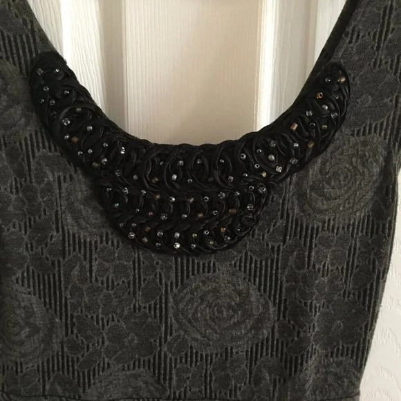 Free People  Mini Dress XS Lace Beaded Floral Gray Black Sleeveless Fit Flare - Picture 3 of 11